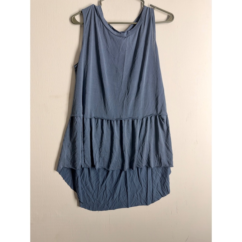 Mote Womens XL Blue Sleeveless Tiered Ruffle High Low Tunic Tank Top Boho Flowy